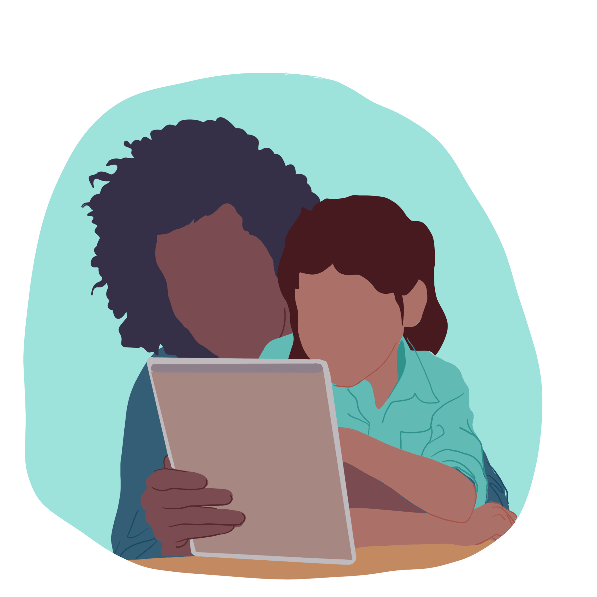 Tripod Illustration Library_Adult and Child reading together GREEN BKGND