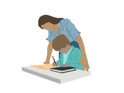 Tripod Illustration Library_Adult looking over child_s work TRANSPARENT
